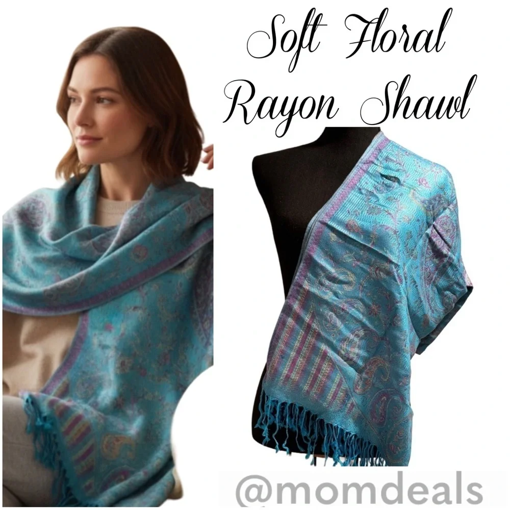 Elegant Shawl in Sky Blue with Purple- Versatile Wrap, Scarf, Veil Soft & Cozy